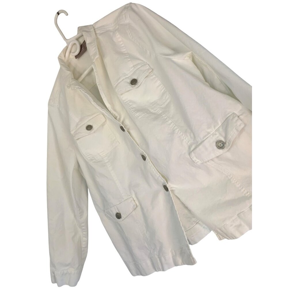 Chicos Alabaster Canvas Jacket Size 16 XL Button Closure Cotton Blend RB10602 EU
